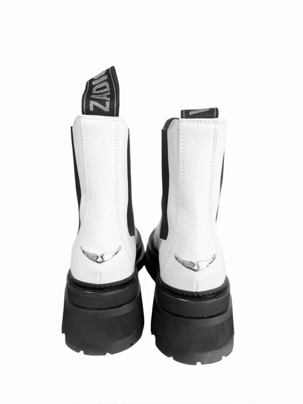 Zadig & Voltaire Ride Chelsea Boots Ice White Leather Lug Sole EU 39 US 8